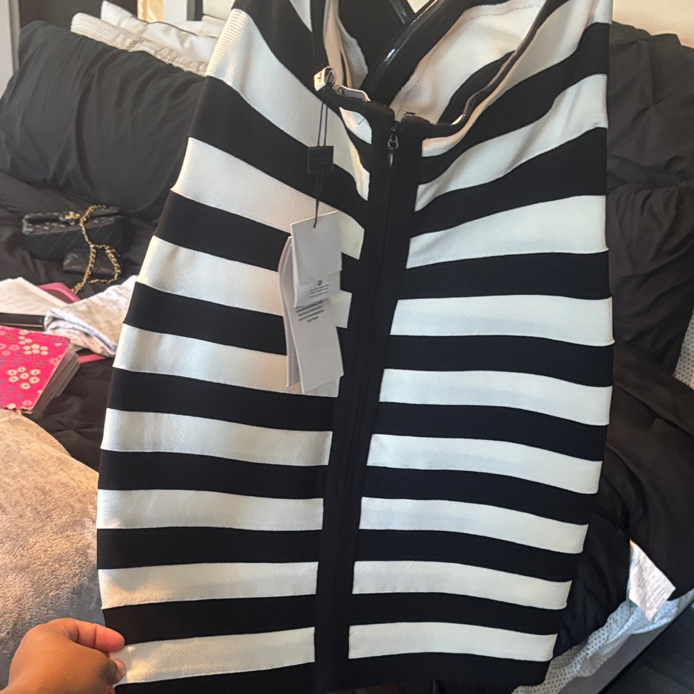 Herve Leger Black and White Striped Dress - Picture 2 of 5